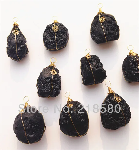 H-SP20 черный необработанный подвесной Аэролит с золотой или серебряной проволокой