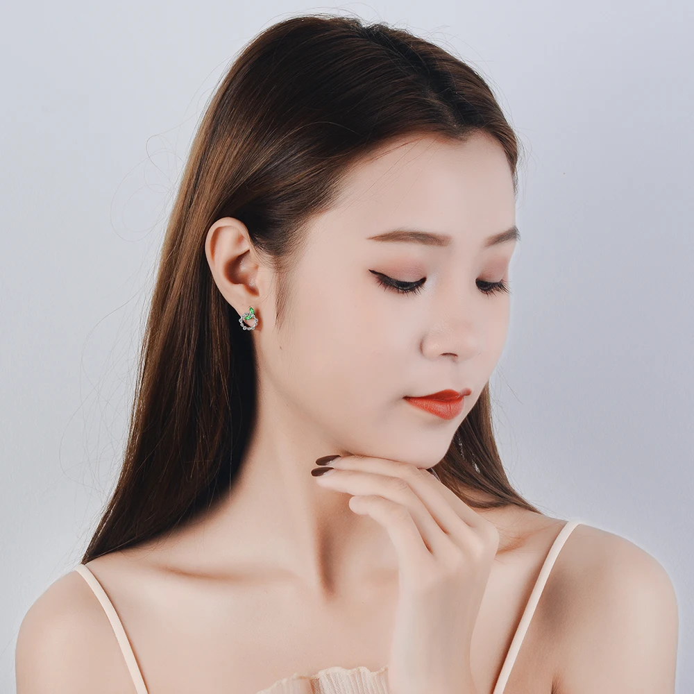 ModaOne Green Leaf Crystal Round Zircon Sterling Silver Stud Earrings For Women Fashion Trendy Jewelry Aretes De Mujer | Украшения и