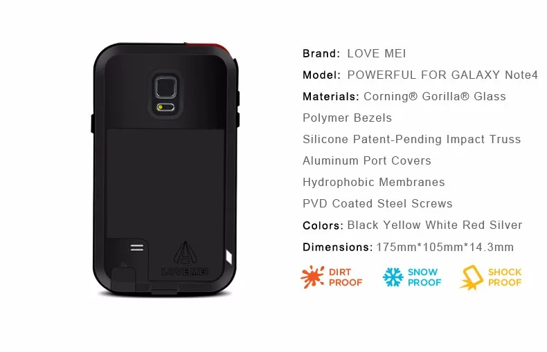 Водонепроницаемый алюминиевый металлический чехол Love Mei Life для SAMSUNG Galaxy S6 S7 Note 3 4 5 A3 A5 A7 A8000 A9 Alpha Cover