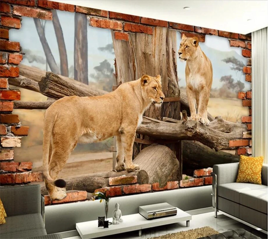 Пользовательские обои beibehang 3d фотообои стерео космос животные Лев наклейка на