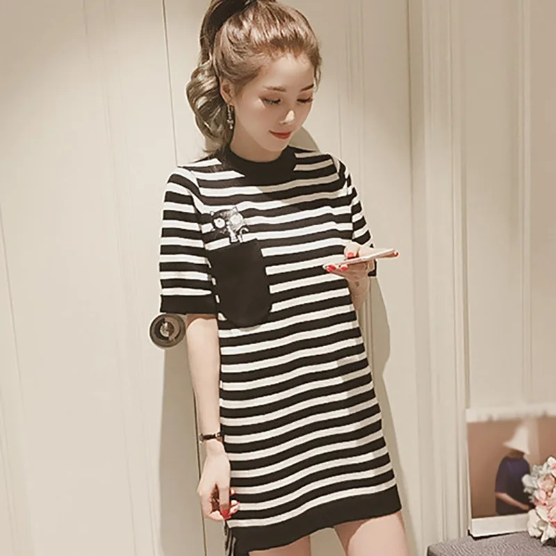 Женское свободное асимметричное Полосатое мини-платье с принтом Повседневное