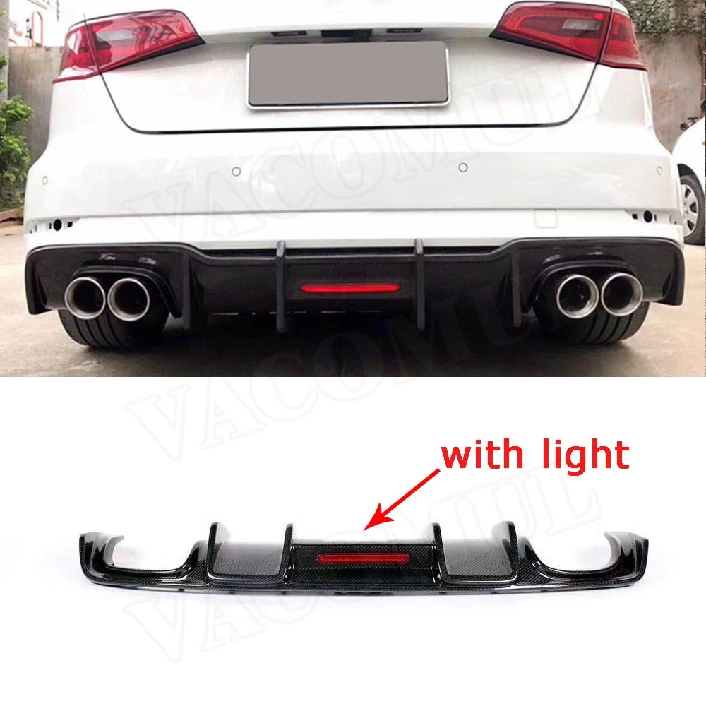lip with light Углеродного волокна заднего бампера для губ спойлер, диффузор для Audi A3 Sline S3 хэтчбек Sportback не Стандартный K стиль - Цвет: lip with light