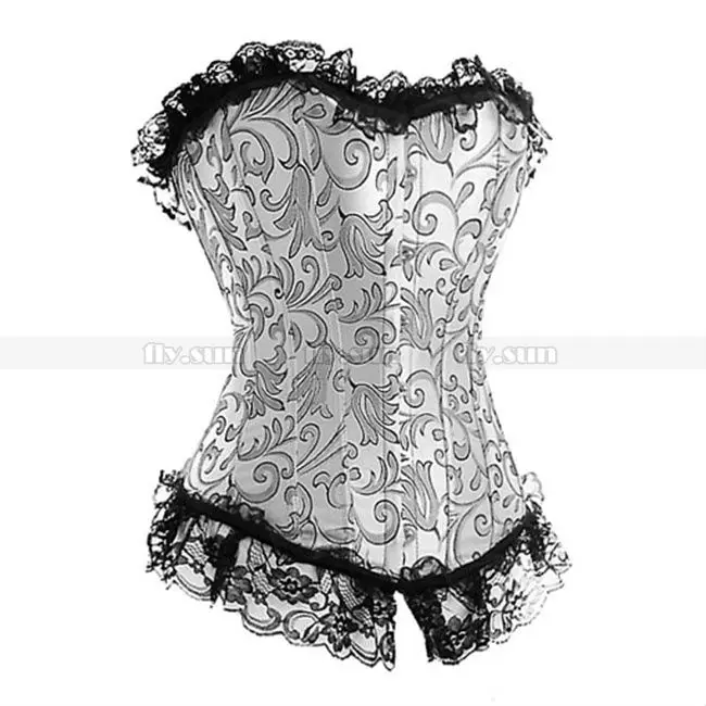 Серебряный гофрированный парчовый корсет без бретелей Бюстье на шнуровке