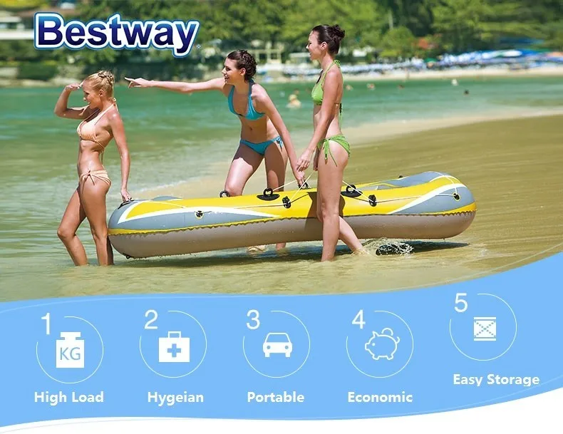 61064 Bestway 2,28 м х 1,21 м(9"* 48") надувная рыбацкая лодка/пластиковая каноэ для 3 человек/штурмовая лодка/резиновая лодка для 3 человек/каяк