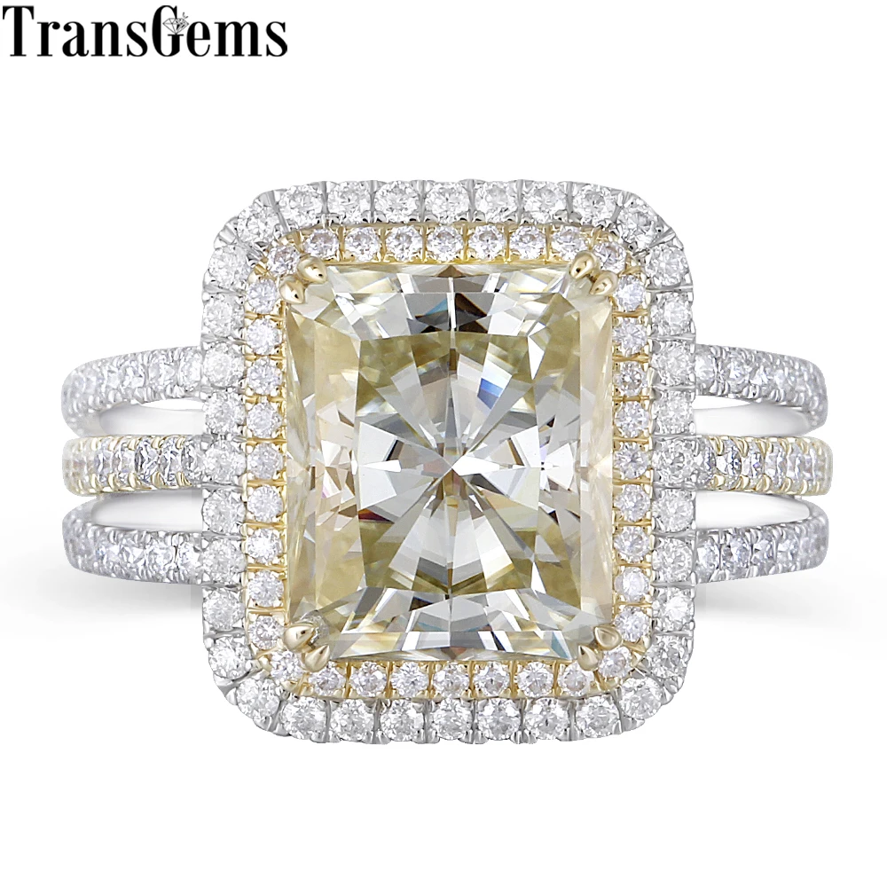 Двойные кольца для помолвки Transgems 14K 585 двухцветные 4 5 карат 9х11 мм|Кольца| |