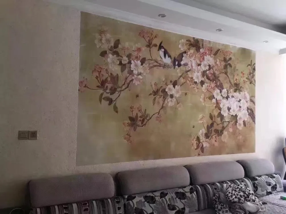 Ручная роспись шелковые обои картина цветок с птицами ручная много картин/фонов