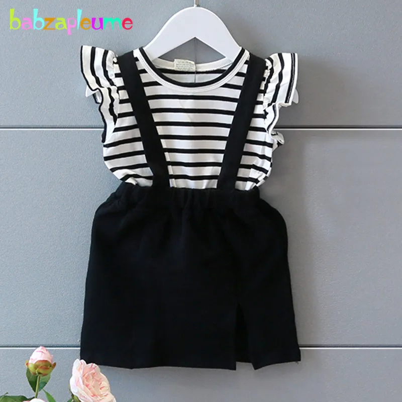 2016 г. Летняя новая детская одежда Платья для маленьких девочек Костюм в полоску