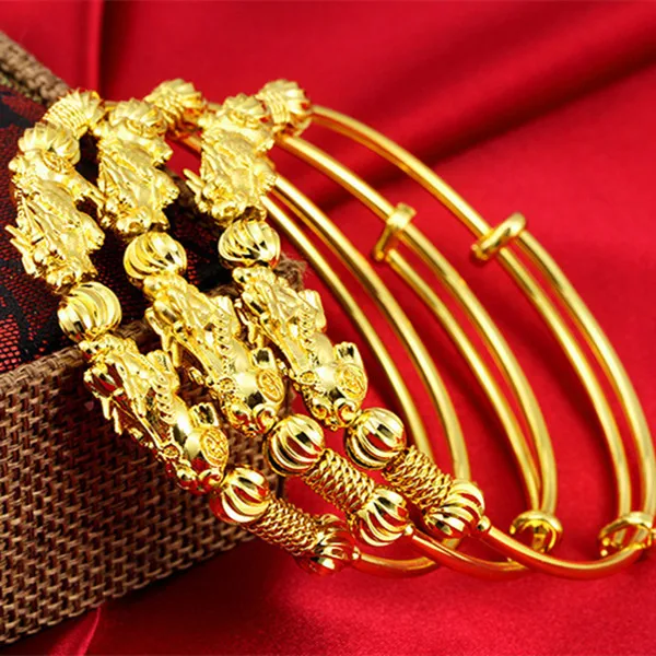 

1Piece God Lion Animal Womens Bangle & Bracelet 18K Gold Lucky Bridal Bangle Wedding Party Jewelry