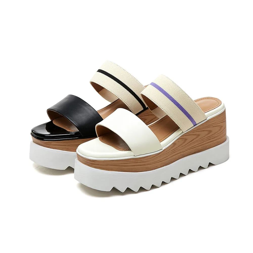 DORATASIA New Fashion Genuine Leather Shoes Ladies Wedges High Heels Flat Platform Woman Casual Party Summer Slippers | Обувь