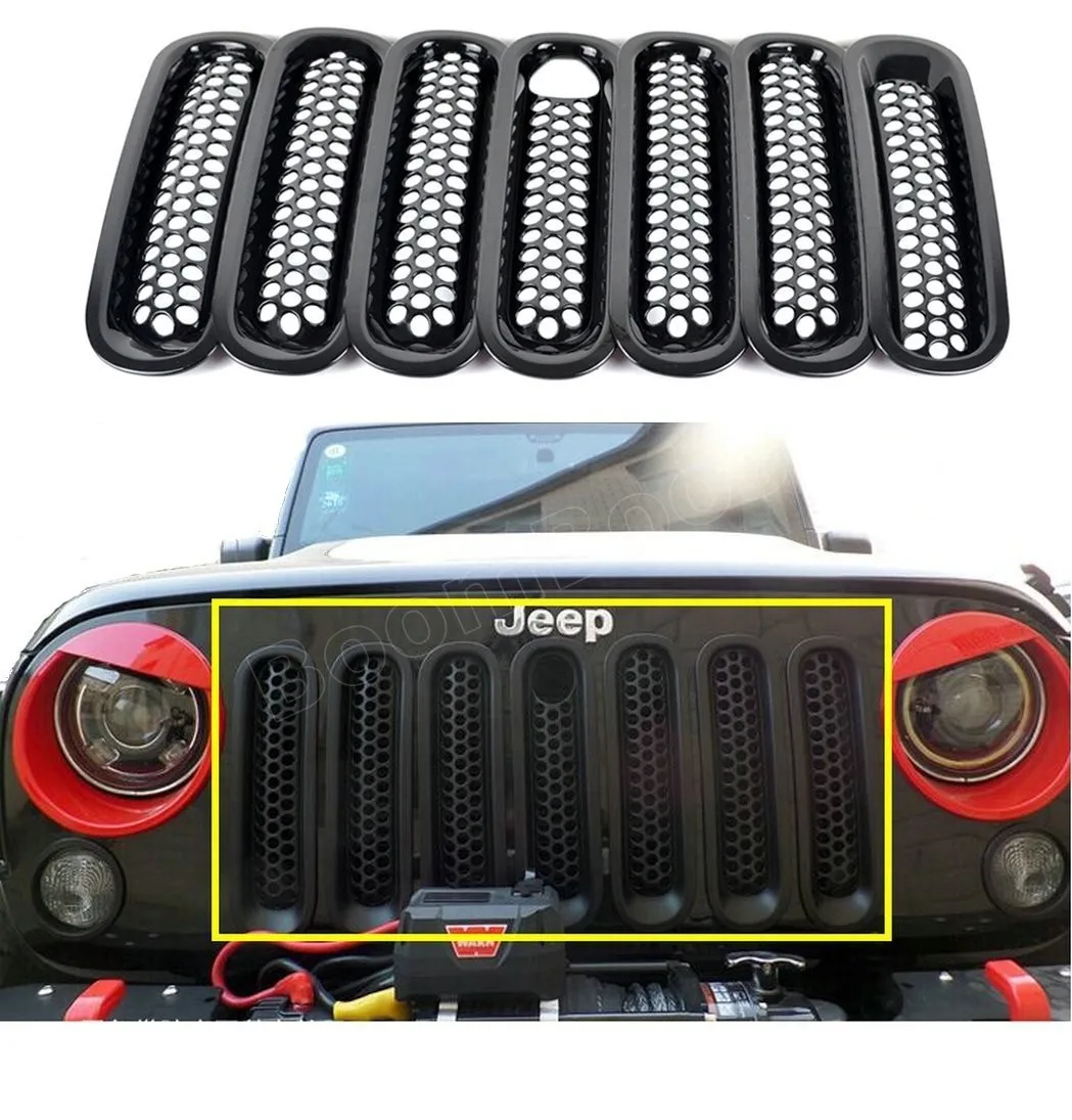 7 шт. декоративная Передняя решетка черная сетка для Jeep Wrangler JK Rubicon 07 15 с