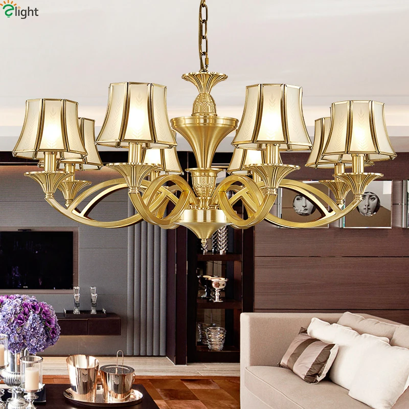 Европа Lustre медные светодиодные люстры освещение стекло гостиная Led подвесные