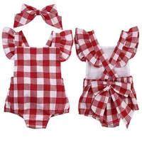 fashion summer plaid red checkerboard newborn romper baby girl body suit sleeveless ruffle jumpsuit 0 18m
