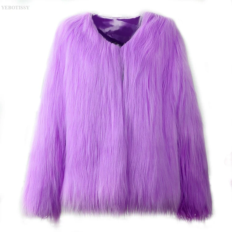 purple Белые пальто и куртки из искусственного меха женские модные элегантные женские осенне-зимние пушистые теплая шуба из искусственного меха с круглым воротником размера плюс 3xl - Цвет: purple