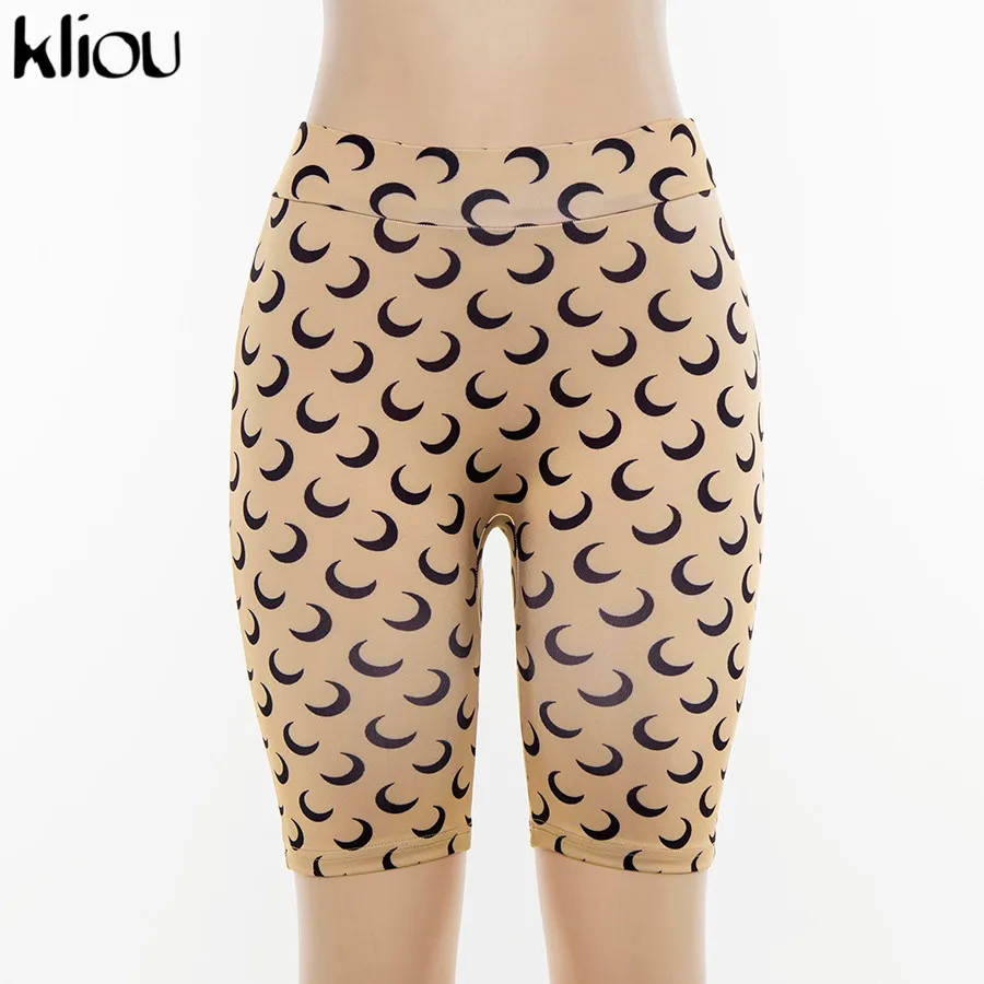 Kliou women skinny shorts elastic high waist fitness short print trousers summer female casual fashion street short pants