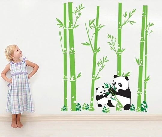 Панда Бамбук ёлки наклейки на стену Дети Зеленые Растения винил wallpapar росписи для