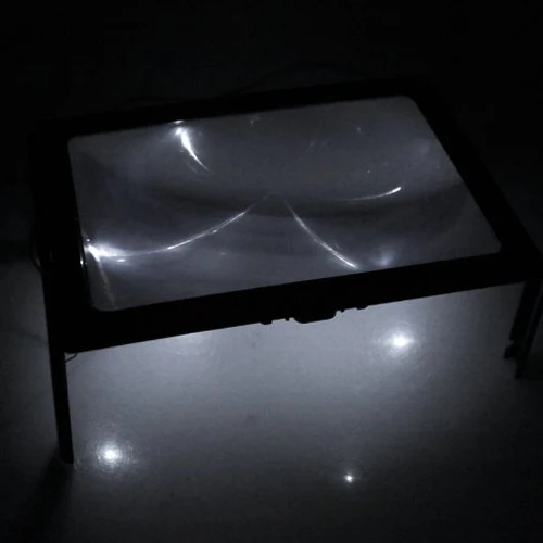 

SOSW-Ultrathin A4 Full Page Large PVC Magnifier 3X Foldable Magnifying Glass Loupe Hands Free for Reading with 4 LED Lights