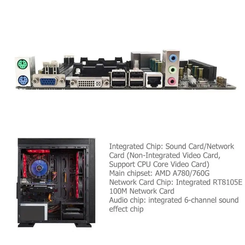 A780 ПК настольный компьютер материнская плата DDR3 двухканальный для AM3 RT8105E 100M-Ethernet