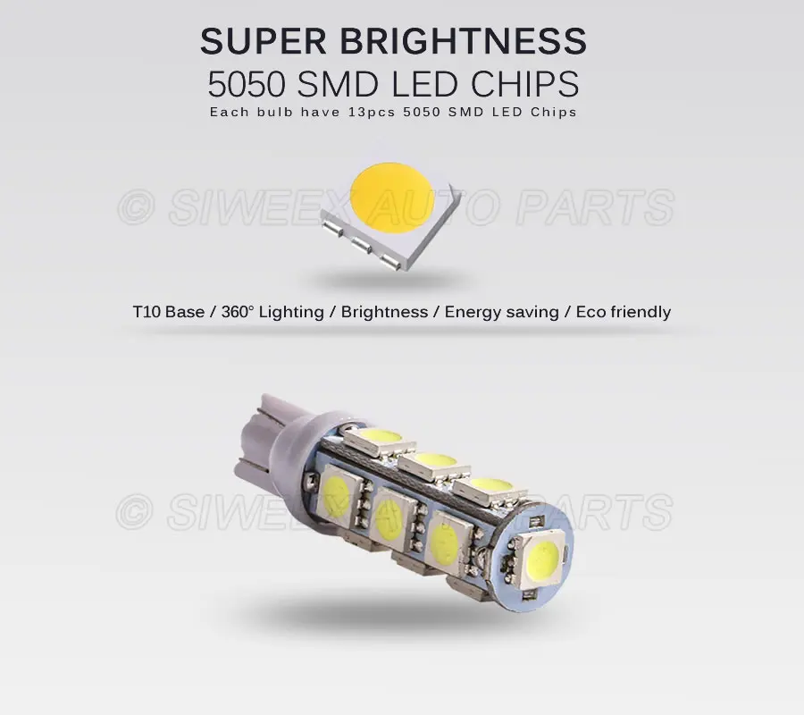 2 шт./лот T10 13 SMD 5050 Автомобильные светодиодные боковые указатели поворота DC 12 В 194