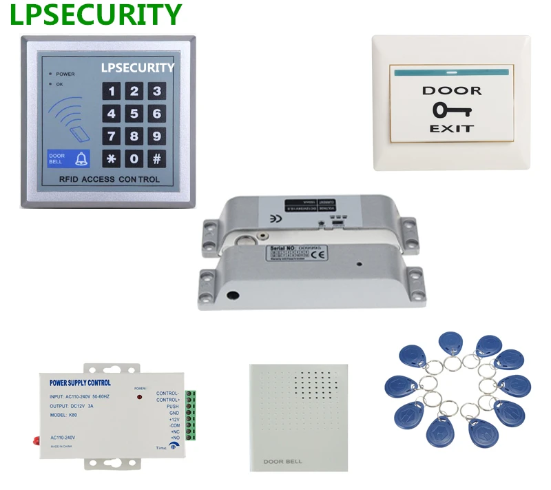 LPSECURITY RFID стекло деревянная дверь контроль доступа комплект с болтом падения