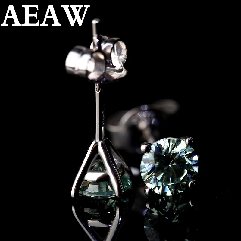

F VVS Round Cut Total 2.0ctw Diamond Test Passed Green and White Moissanite 18K Gold Plated 925 Silver Earring Jewelry Gifts