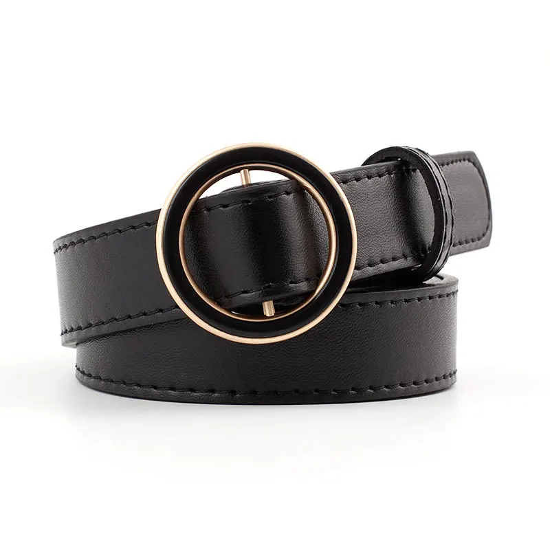 Black 2.3cm Женский пояс с двойной круглой пряжкой OLOME черного и красного цвета, женский ремень Riem Cinto Feminino Ceinture Femme Cinturon Mujer Harajuku Cinto - Цвет: Black 2.3cm