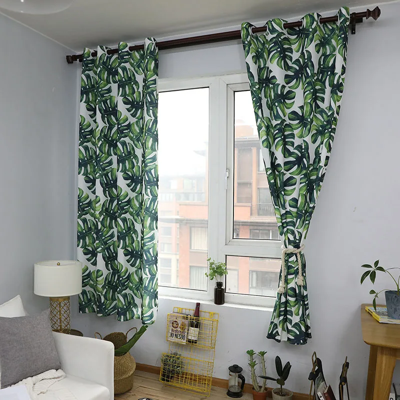 Cotton Polyester Curtains For Living Room Bedroom Half Blackout Monstera Waterproof Short American Style 55*85in | Дом и сад