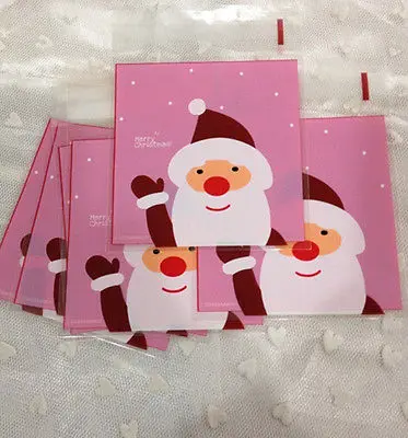 Розовые красные рождественские подарочные пакеты конфеты печенье пластиковые в