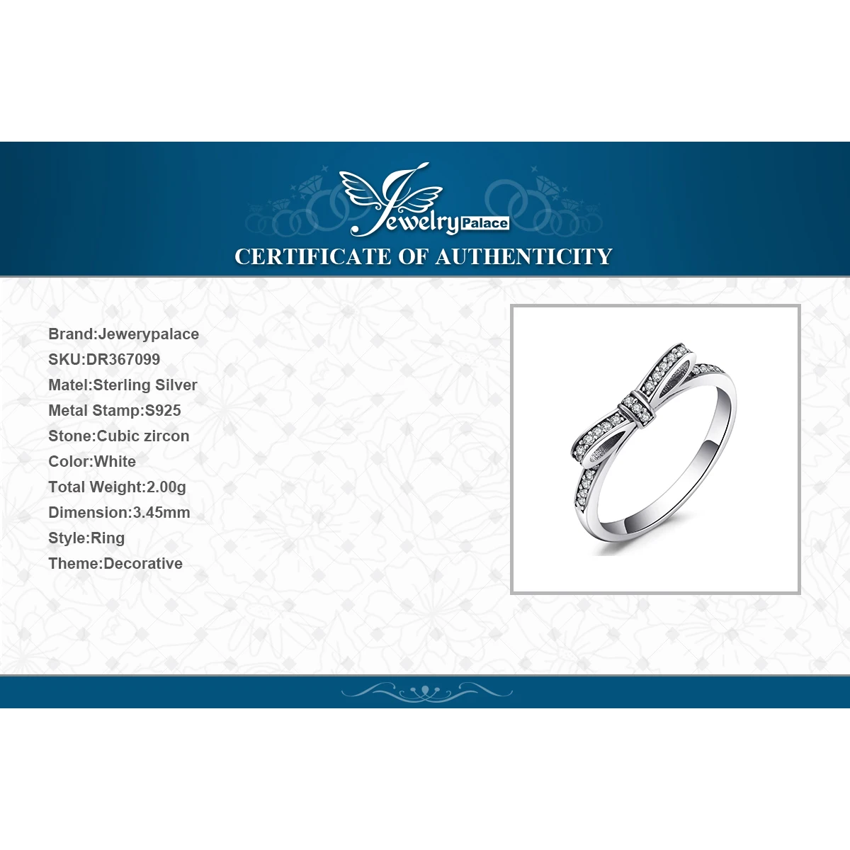 Jewelrypalace стерлингового серебра 925 Простой бантом Ясно Цирконий кольцо Юбилей