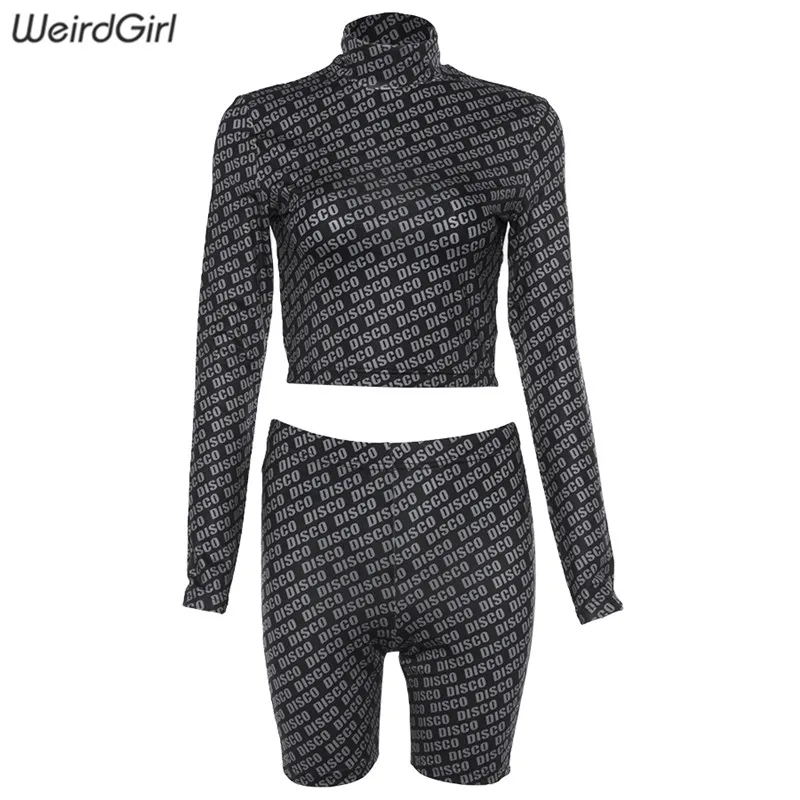 Weirdgirl женский спортивный костюм из 2 предметов, Повседневная модная одежда для спортзала фитнеса, спортивный костюм, шорты с длинными рукавами, леггинсы с круглым вырезом для тренировок