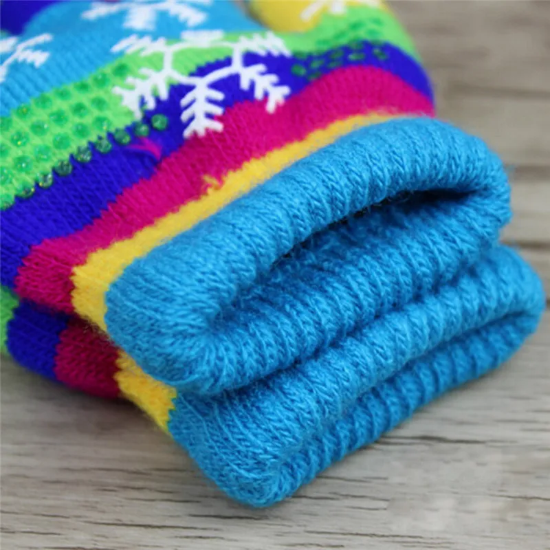 1pair Children Bi-layer Snow Print Winter Thickened Warm Colored Yarn Knit Gloves random color S/M/L | Аксессуары для одежды