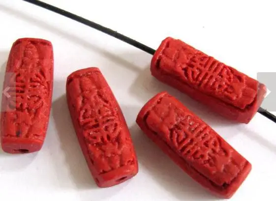 Идеальные бусины из киновари 4 в форме кубоида резные лакированные изделия
