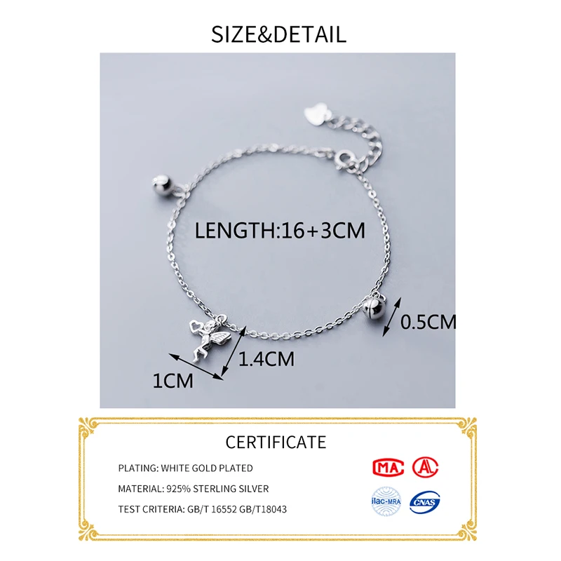 INZATT Real 925 Sterling Silver Angel Bracelet For Charming Women Party Cute Fine Jewelry Bead Accessories Gift | Украшения и