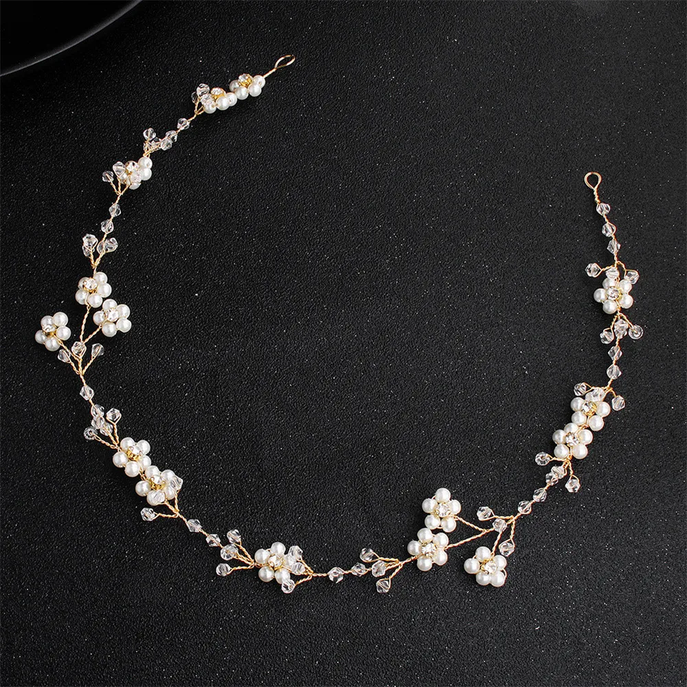 

Elegant Handmade Floral Simulated-Pearl Bride Headband Hair Accessories For Women Wedding Headpieces