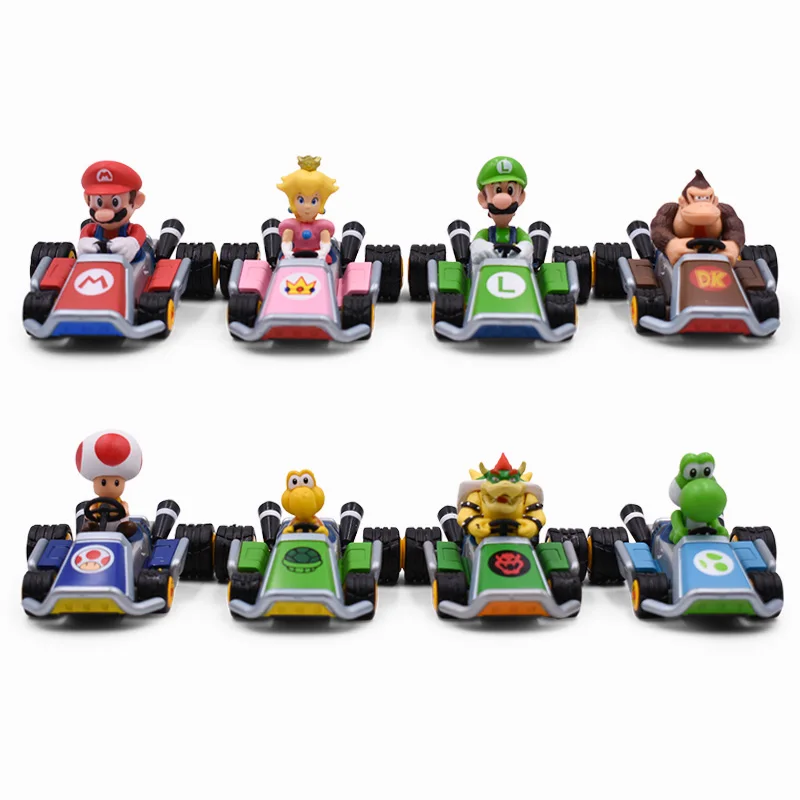 8 стилей Mario Bros Luigi Yoshi Koopa Peach Mario Kart оттягивающая машина ПВХ фигурка игрушки модельные куклы игрушка для детей подарок