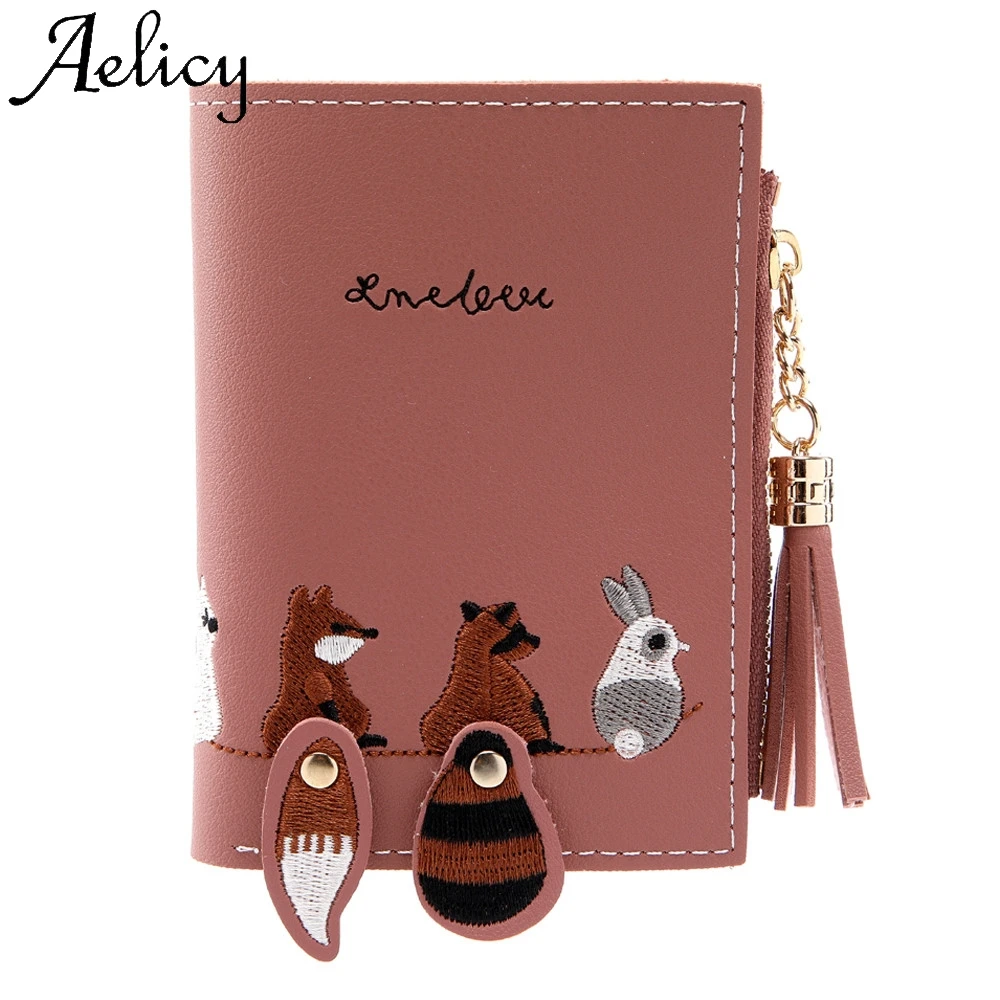 Aelicy женский короткий кошелек с лисой кошкой кисточками для монет