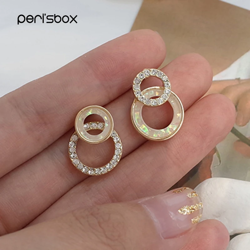 Женские серьги-гвоздики Peri'sbox с фианитами изящные двойные круглые маленькие