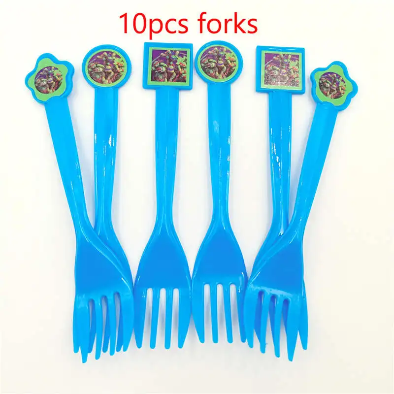 forks 10pcs Подростковые мутанты Черепашки Ниндзя вечерние принадлежности Kis одноразовая посуда скатерть тарелки чашки, ребенок, душ украшения для вечеринок - Цвет: forks 10pcs