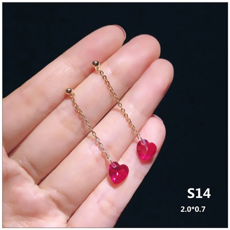 S925 из стерлингового серебра, рубиновое Висячие серьги для женщин, прекрасный цветок, сердце, кубический цирконий, серьги-капли, хорошее ювелирное изделие, свадебные серьги - Цвет камня: S14
