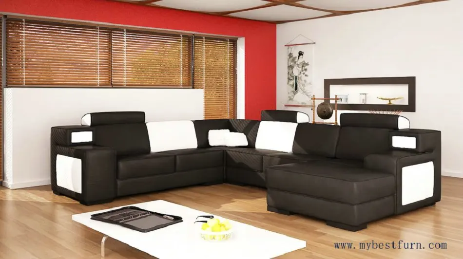 Бесплатная доставка черный кожаный диван черно-белая кожа современный