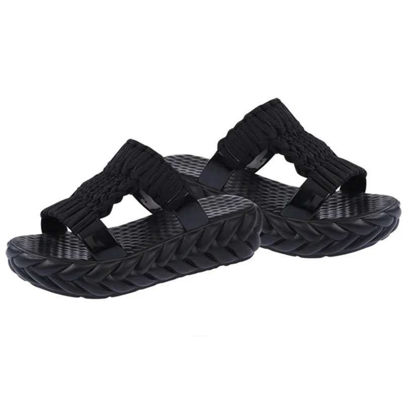 Женские вязаные шлепанцы на толстой подошве LIN KING удобные нескользящие платформе