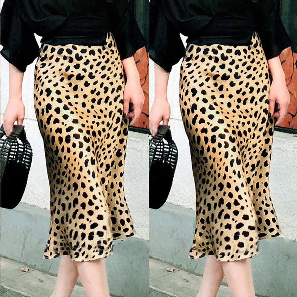 Women's Pencil skirt 2019 Daily Summer Slim skirts womens Bohemia High Waist Leopard Ruffle Beach Maxi Long Skirt Female Falda | Женская