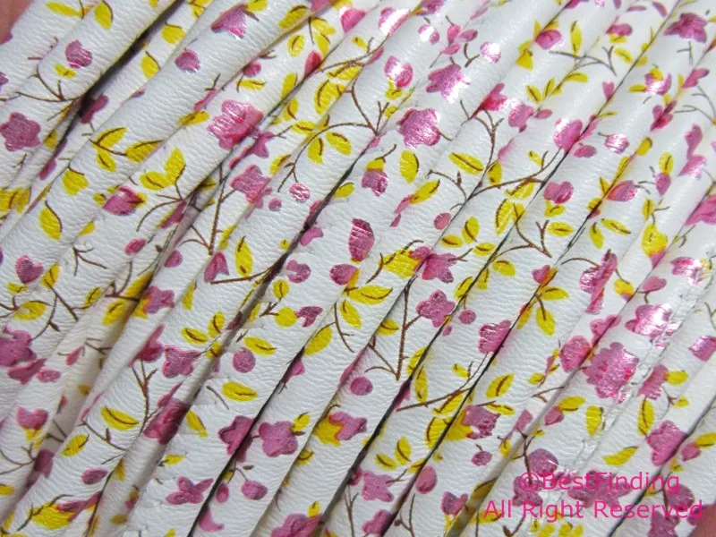 5 мм Шнур в этническом стиле fushia цветы полоску из искусственной кожи|leather stripe|ethnic