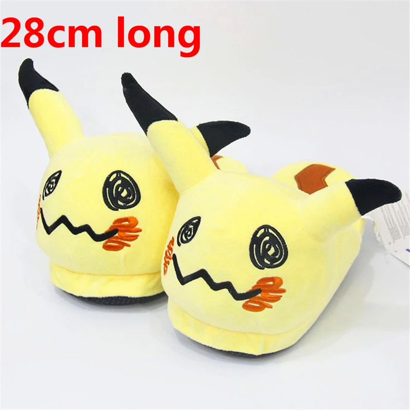 28 см Длинные Новые Mimikyu Sylveon Q Eevee хлопковые плюшевые тапочки для взрослых домашняя обувь осень-зима - Цвет: Красный