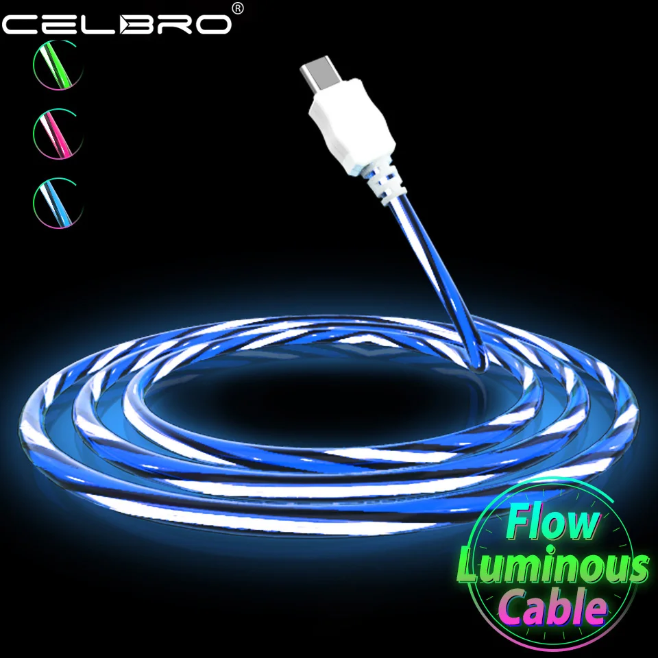 Светодиодный светящийся кабель Usb Type-c зарядный Micro для передачи данных и зарядки