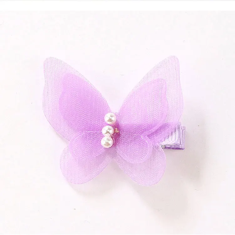 Purple 1 шт., жемчужные милые заколки для волос с бабочкой, Снежная пряжа, принцесса, для девочек, детские заколки для волос, заколка для волос, женские заколки, боковая заколка, аксессуары для волос - Цвет: Purple