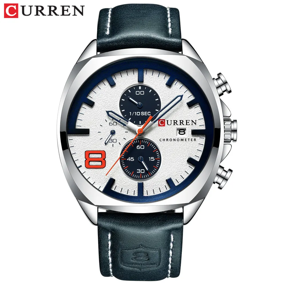 

Top Luxury Brand CURREN Men Leather Strap Watch Creative Design Chronograph and Date Display Waterproof Watch Date Display Clock