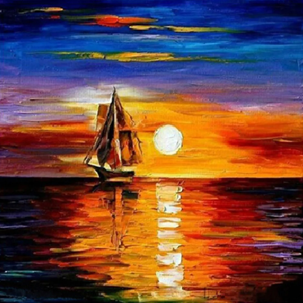 

Новая Алмазная мозаика, алмазная вышивка, бусины, Ночное море, лодка, закат, бриллианты, вышивка крестиком, картина маслом, наборы ручной раб...