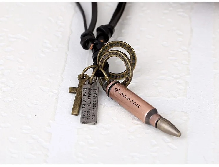 Регулируемый длинный коричневый кожаный шнур мужское крутое ожерелье с