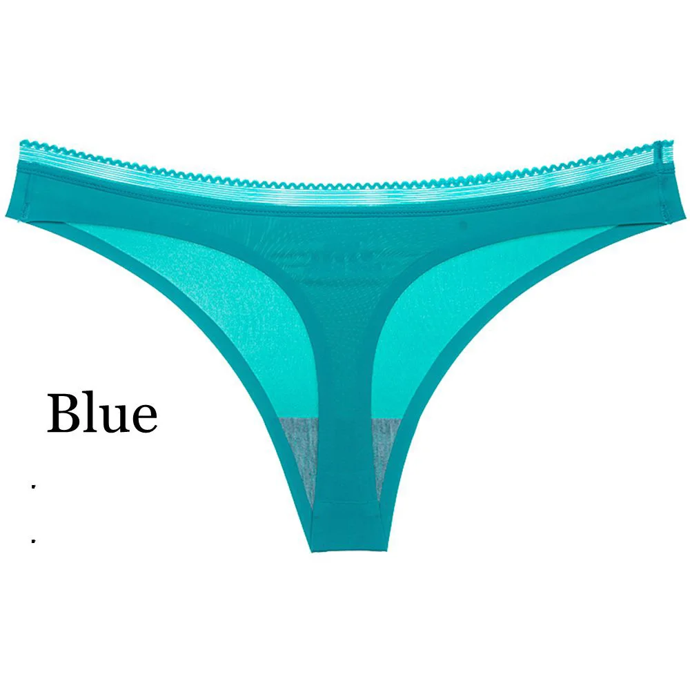 Blue Женское сексуальное хлопковое нижнее белье, трусики для женщин, стринги, одноцветные Бесшовные стринги, трусы, нижнее белье - Color: Blue