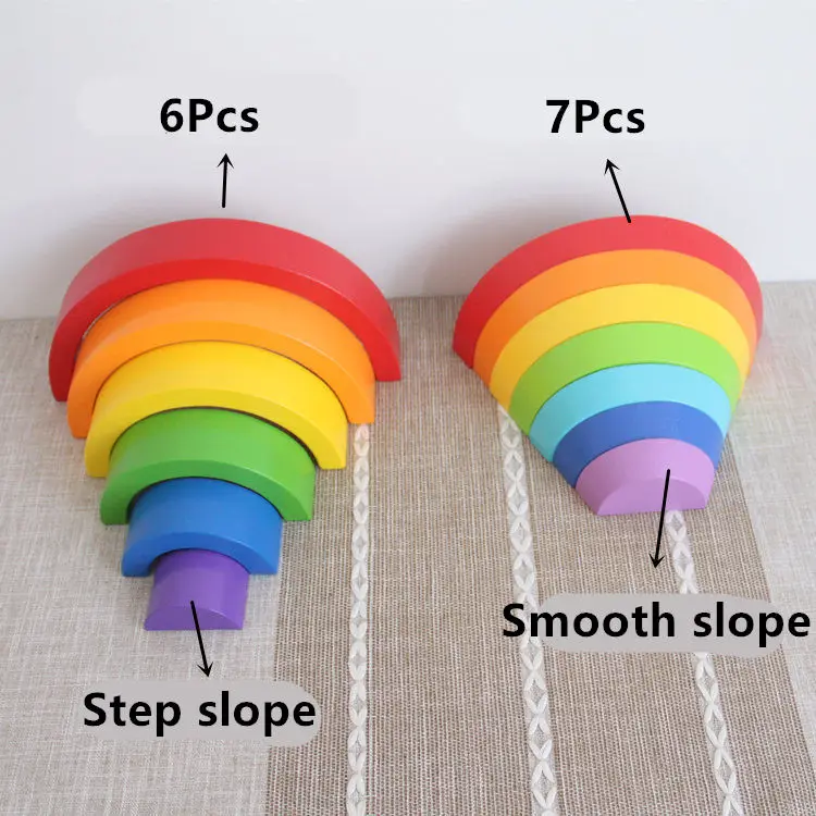 Деревянные строительные блоки Монтессори радуга для детей, 7 штук, детские игрушки для дошкольного образования, обучающие пособия, дропшиппинг.